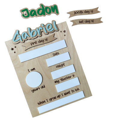 Personalized Wooden School Milestone Sign with Dry Erase Sections – First Day, Last Day & 100th Day Interchangeable Titles