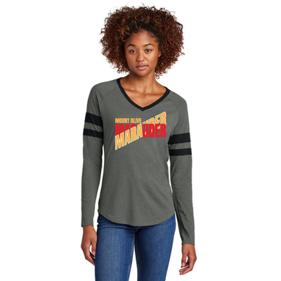 Mount Olive - MO High School '25-26 Ladies Stripe Long Sleeve V-Neck Tee