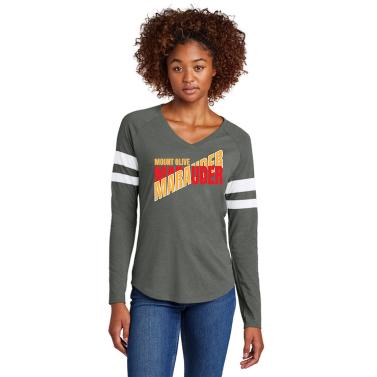 Mount Olive - MO High School '25-26 Ladies Stripe Long Sleeve V-Neck Tee