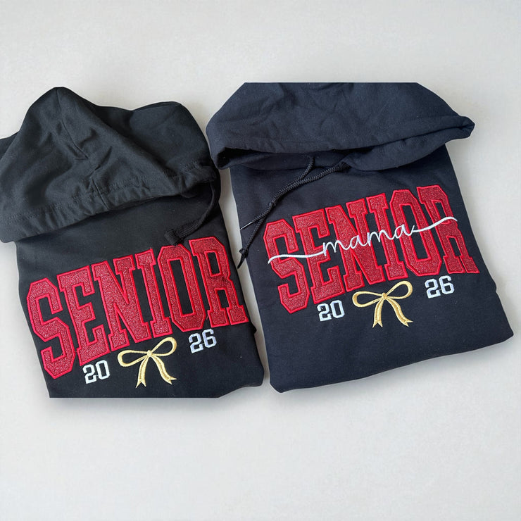 Senior 2026 HOODED Sweatshirt – Custom Glitter or Cotton – Matching Mom Shirt Available