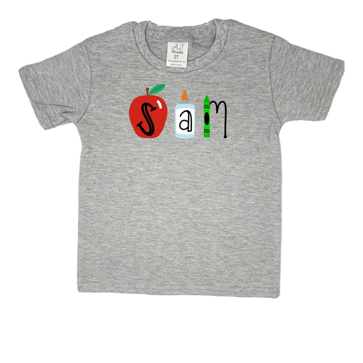 BACK TO SCHOOL SHIRT WITH SCHOOL SUPPLY LETTERS | KIDS APPAREL