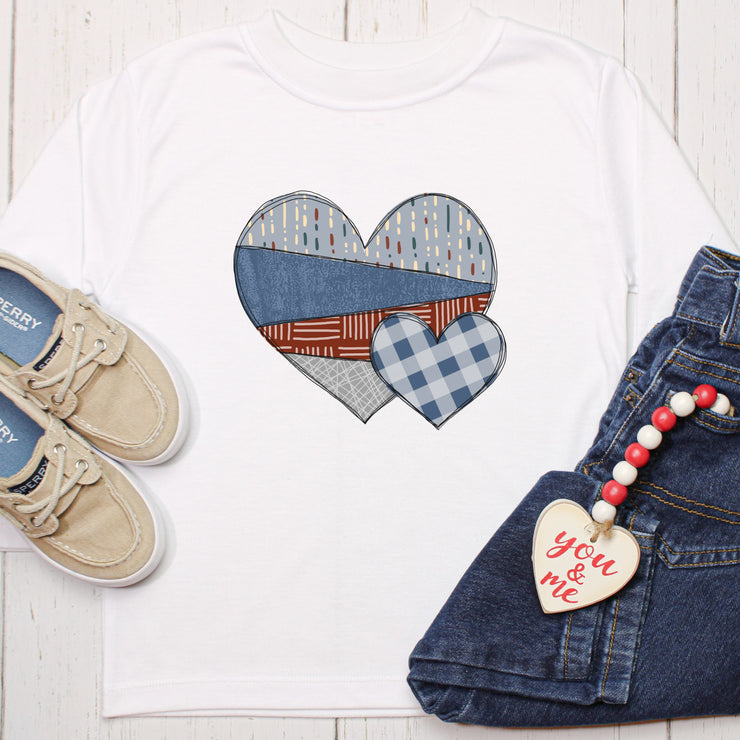 Valentines Day Patchwork Heart Shirt , Cool Tones Heart