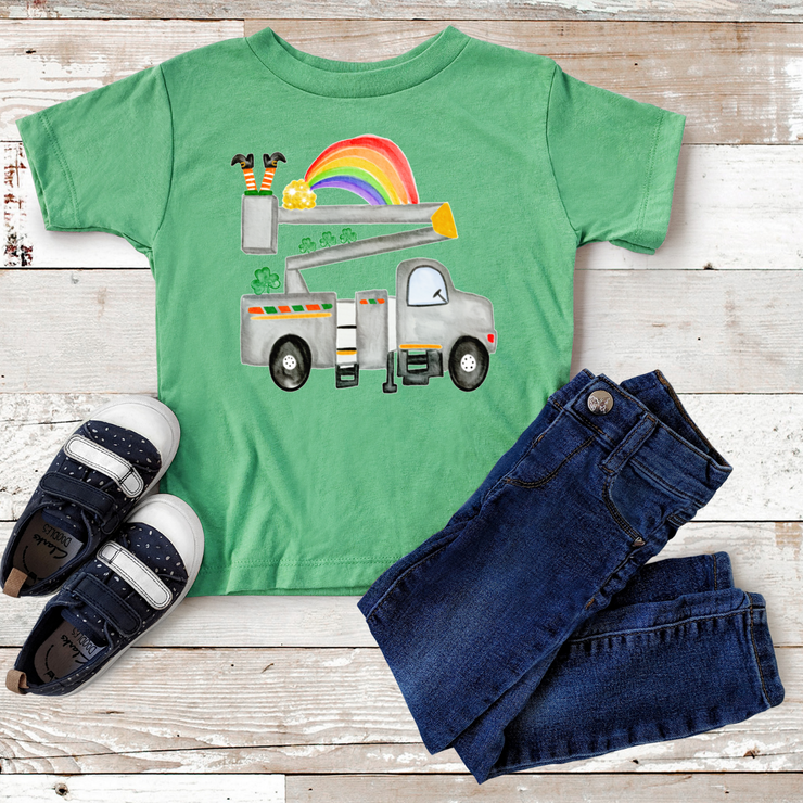CONSTRUCTION LIFT WITH CLOVERS ST. PATRICK'S DAY TOP | KIDS SHIRT
