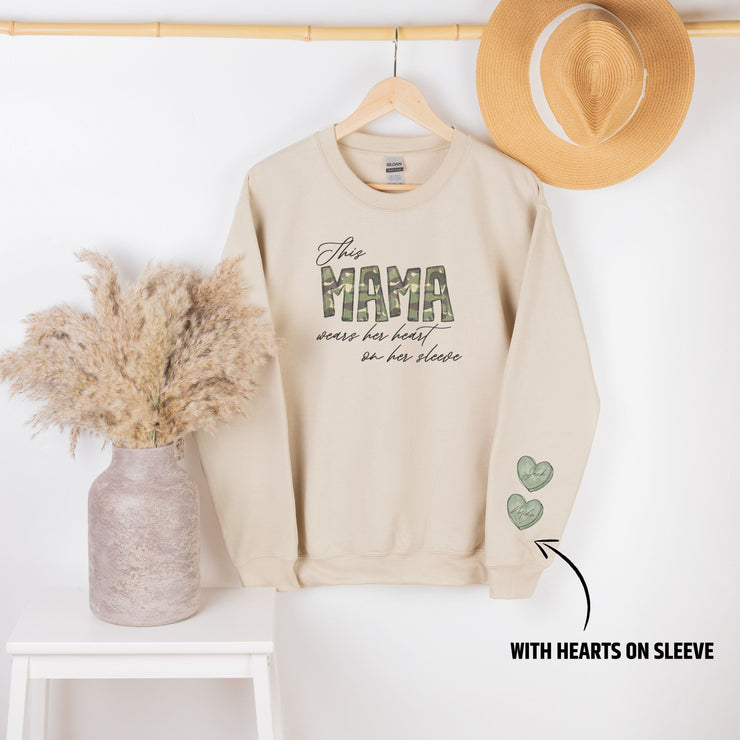 This MAMA wears her heart on her sleeve | Camouflage Alpha | Crewneck Sweatshirt