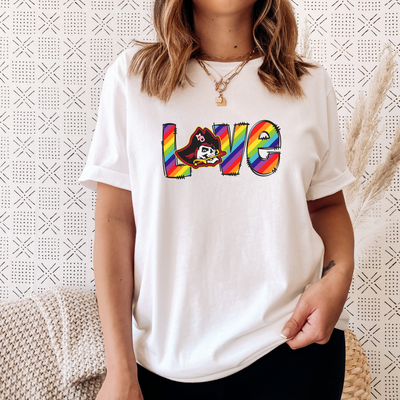 Marauder PRIDE "Love" Rainbow Striped T-Shirt | Mount Olive Marauder Fan | T-Shirt