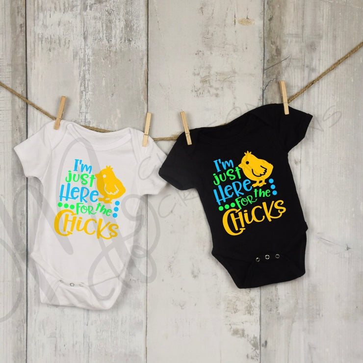 I'm Just Here for the CHICKS , BOY Infant / Toddler / Child Easter Personalized Custom Shirt / One Piece