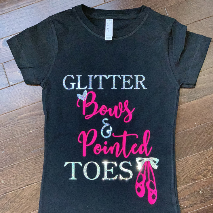 GLITTER BOWS AND POINTED TOWS |  DANCE  GIRL SHIRT | KIDS SHIRT